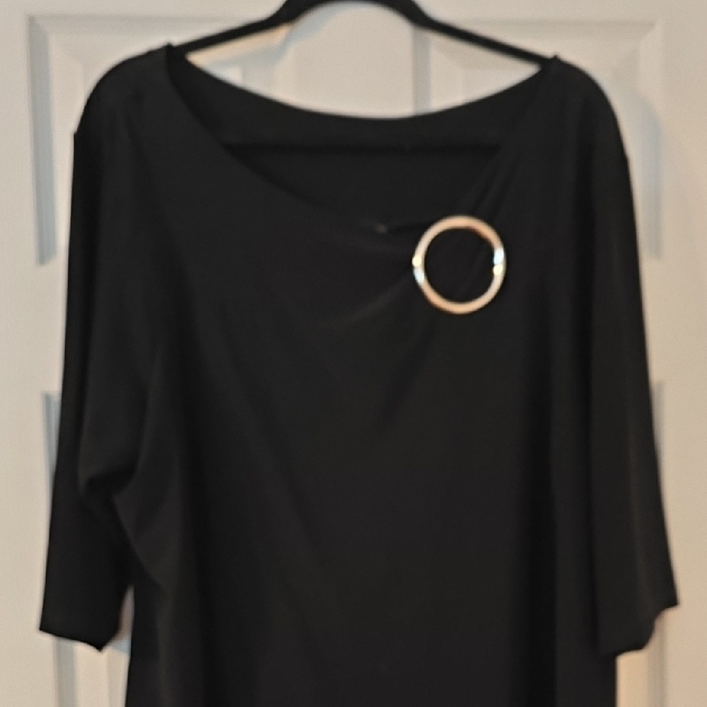 Venezia Black Blouse with Silver Ring Detail